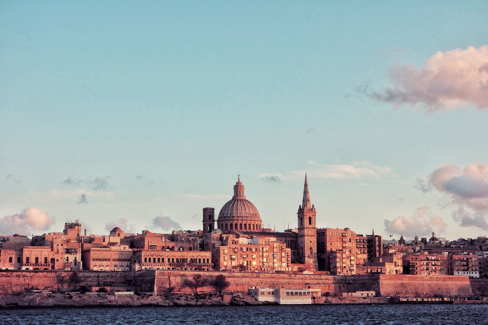 The city of Valletta at sunset